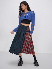 Knit Round Neckline Hollow Out Long Sleeve Crop Top