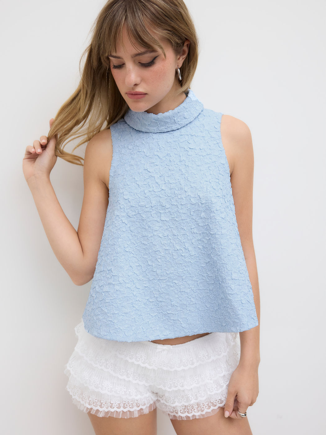Jacquard High Neck Oversized Tank Top