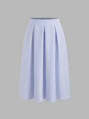 Mid Rise Stripe Pleated Maxi Skirt Curve & Plus
