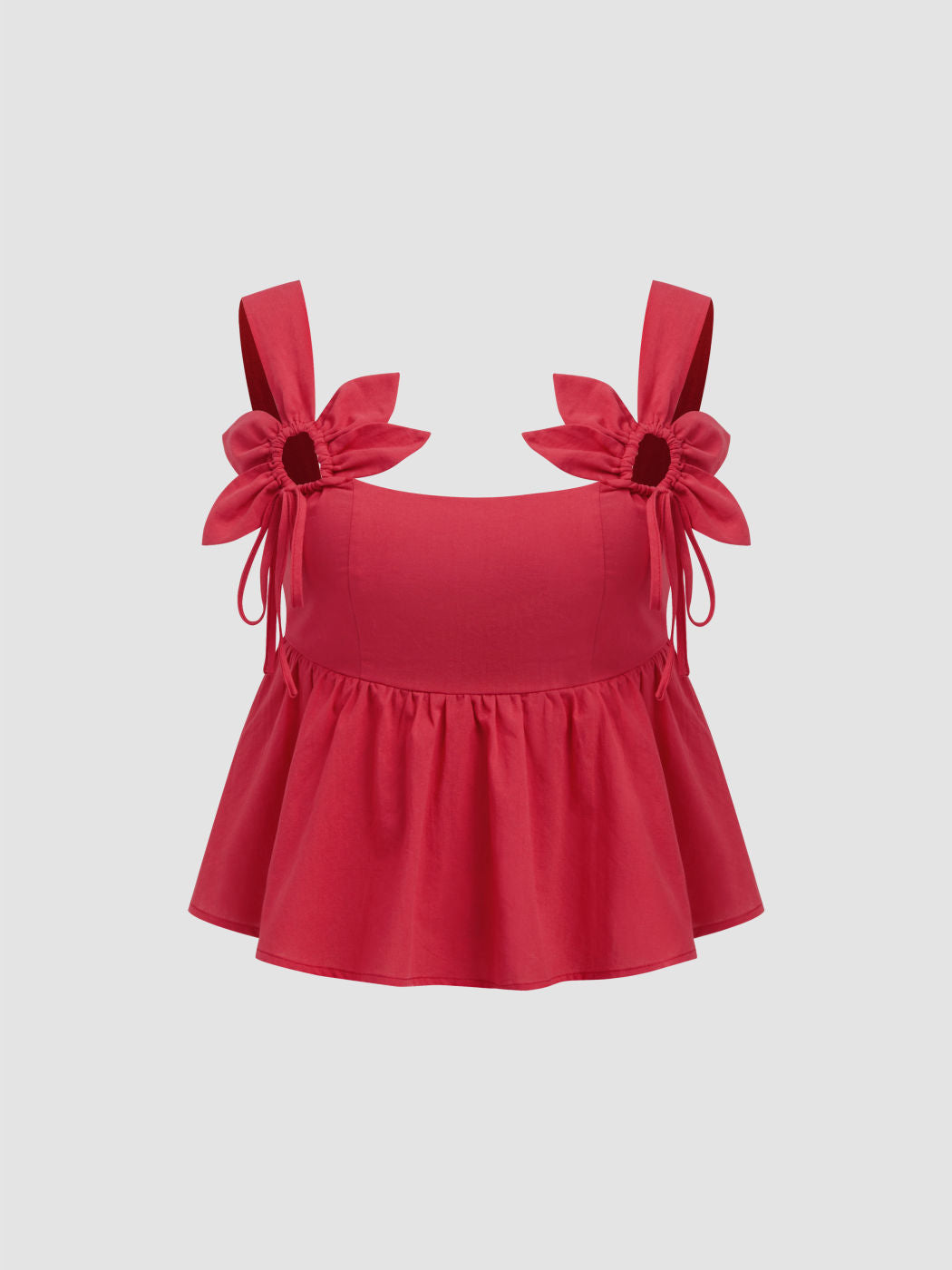 100% Cotton Square Neck Cut Out Ruffle Hem Top