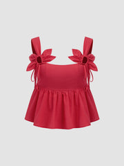 100% Cotton Square Neck Cut Out Ruffle Hem Top