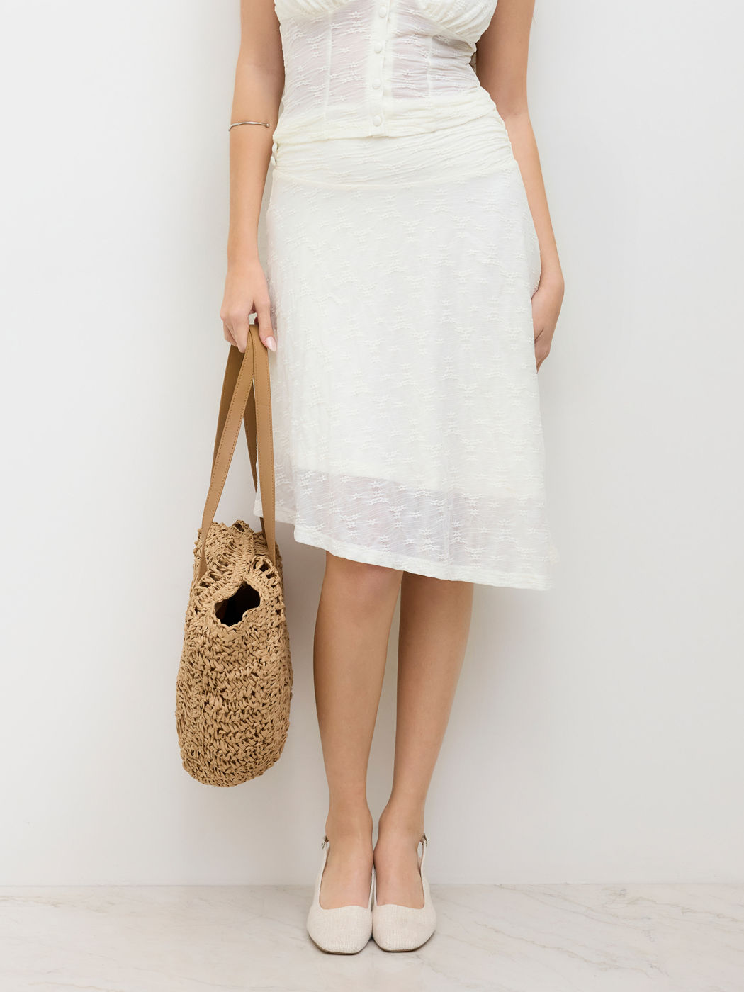 Lace Low Rise Floral Asymmetrical Hem Midi Skirt