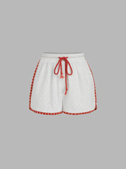 Cotton Mid Rise Floral Contrasting Binding Shorts