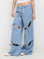 Cider Denim Low Rise Cut Out Bowknot Wide Leg Jeans