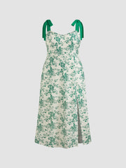 Floral Knotted Split Midi Dress Curve & Plus