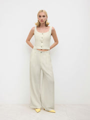 Tweed Mid Rise Wide Leg Trousers