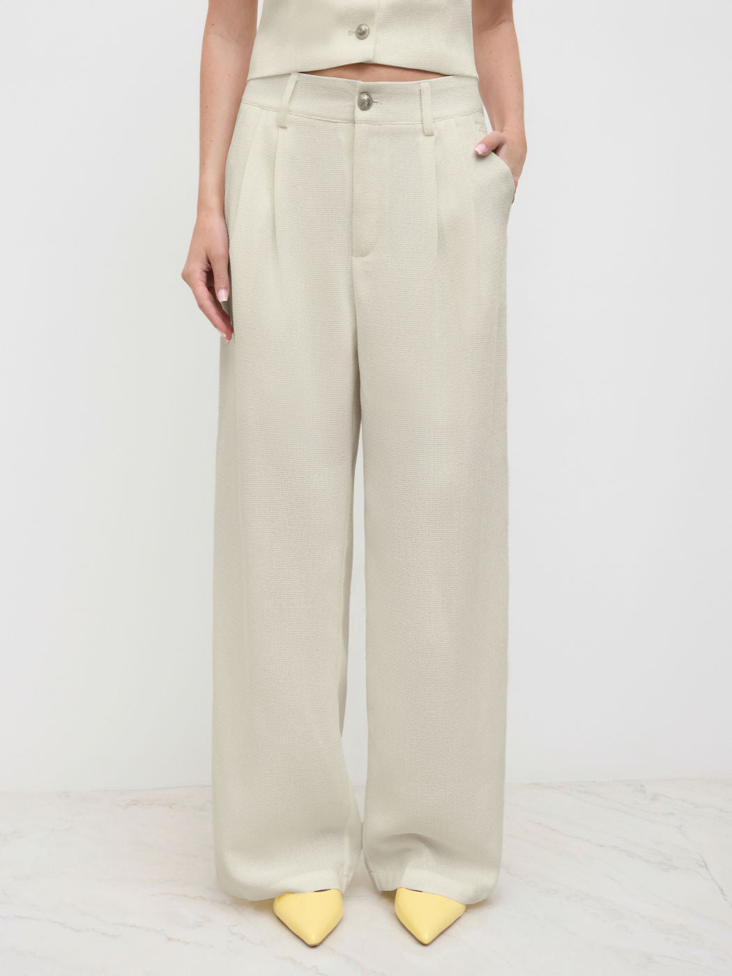 Tweed Mid Rise Wide Leg Trousers