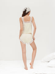 Square Neck Lace Trim Crop Tank Top & Mid Rise Shorts Loungewear Set