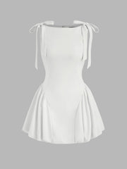 Boat Neck Bowknot Bubble Hem Mini Dress