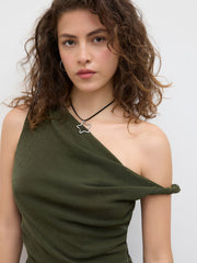 Mesh Asymmetrical Neckline Ruched Mini Dress