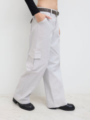 Cotton-blend Low Rise Elastic Waist Wide Leg Cargo Trousers
