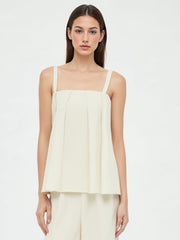 Linen-blend Pleated Cami Top & Mid Rise Elastic Waist Straight Leg Trousers Set