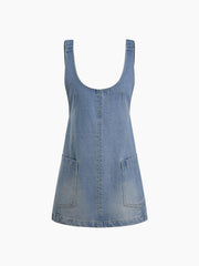 Denim U-neckline Pinafore Smock Mini Dress