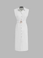 Linen-blend Button Through Shirt Maxi Dress With Belt
