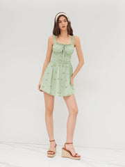 Cotton Broderie Anglaise Ruched Knotted Mini Dress