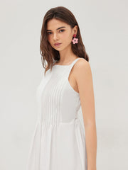 100% Cotton Square Neck Pleated Tie Back Bowknot Maxi Dress