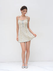 Floral Bowknot Lettuce Trim Mini Dress