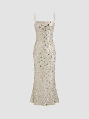 Sequins Square Neck Floral Maxi Dress