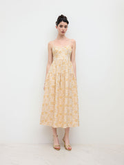 Jacquard U-neckline Floral Maxi Dress