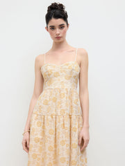 Jacquard U-neckline Floral Maxi Dress