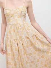 Jacquard U-neckline Floral Maxi Dress