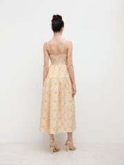 Jacquard U-neckline Floral Maxi Dress