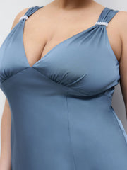 Satin V-neck Faux Pearl Ruffle Maxi Dress Curve & Plus