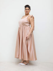 U-neckline Bowknot Pleated Maxi Dress Curve & Plus