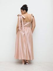 U-neckline Bowknot Pleated Maxi Dress Curve & Plus