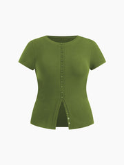 Cotton-blend Button Up Split Top Curve & Plus