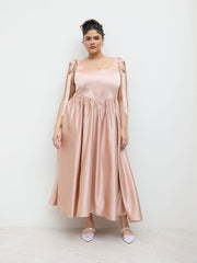 U-neckline Bowknot Pleated Maxi Dress Curve & Plus