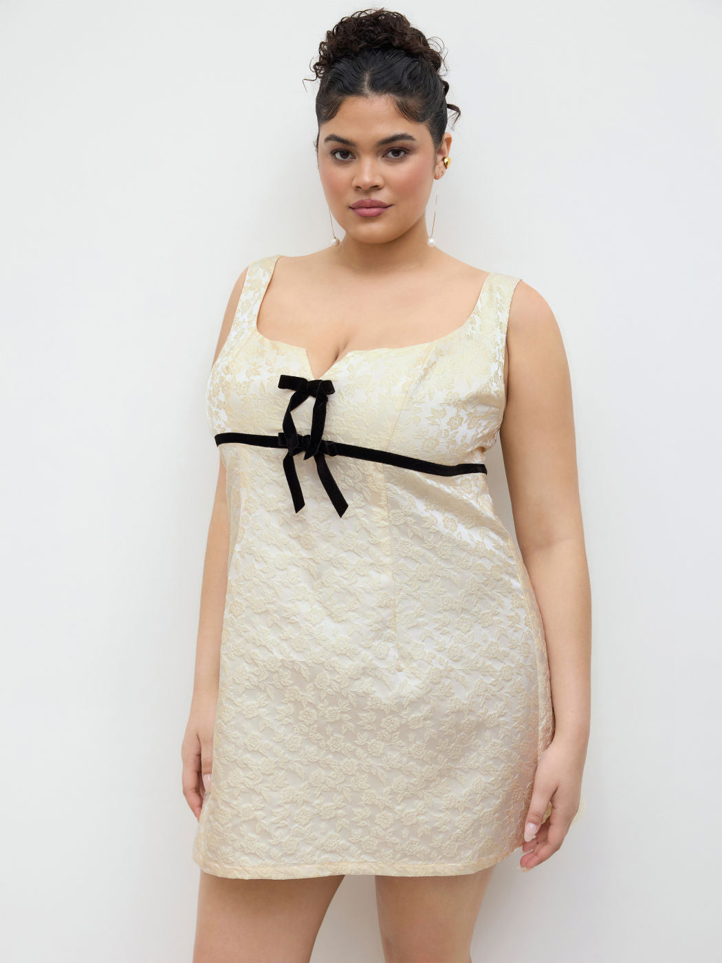 Sweetheart Floral Jacquard Bowknot Mini Dress Curve & Plus