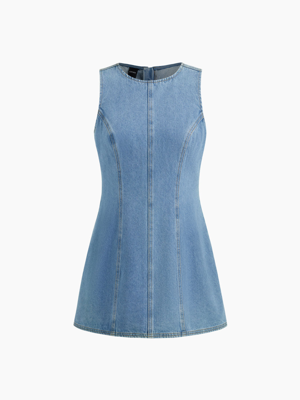 Denim Solid Zipper Sleeveless Mini Dress