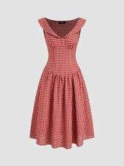 Cotton-blend V-neck Gingham Knotted Maxi Dress