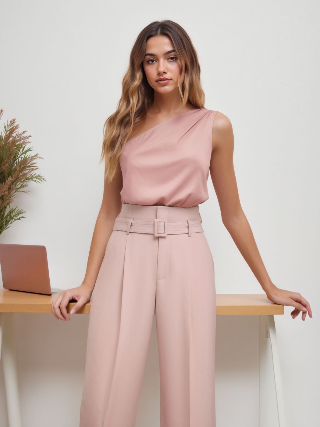 Satin Asymmetrical Neck Solid Bodysuit