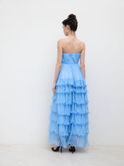 Mesh Bowknot Lettuce Trim Bandeau Maxi Dress