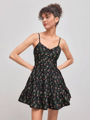 Floral Button Ruffle Mini Dress