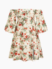Fruit & Floral Off-shoulder Slit Maxi Dress Curve & Plus