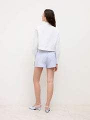 100% Cotton Mid Rise Stripe Elastic Waist Belted Shorts