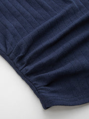 100% Cotton V-neck Lace Trim Bowknot Ruched Tee