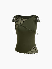 Boat Neck Floral Patched Tank Top