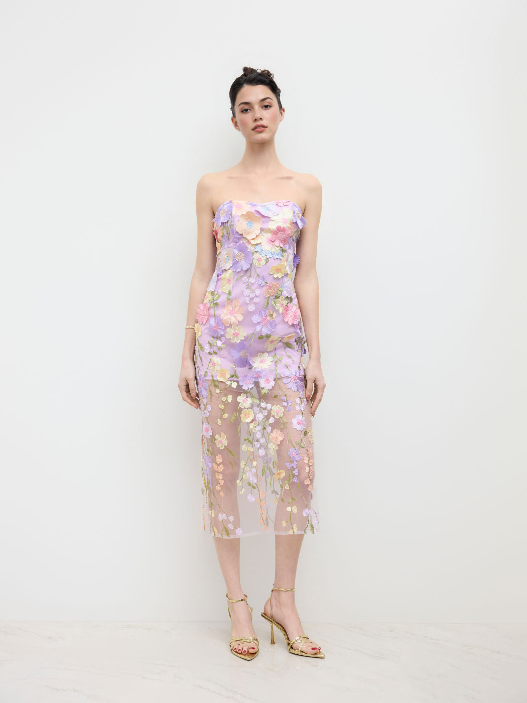 3D Floral Embroidery Bandeau Maxi Dress