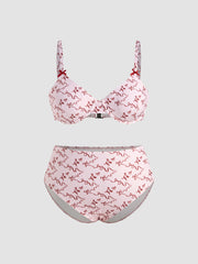 V-neck Bowknot Underwire Full Coverage Bikini Set Curve & Plus