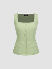 Square Neck Waistcoat & Mid Rise Mini Skirt