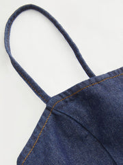 Denim Square Neck Cami Top & Mid Rise Pleated Wide Leg Jeans