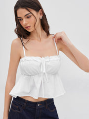 100% Cotton Lettuce Trim Ruffle Crop Cami Top