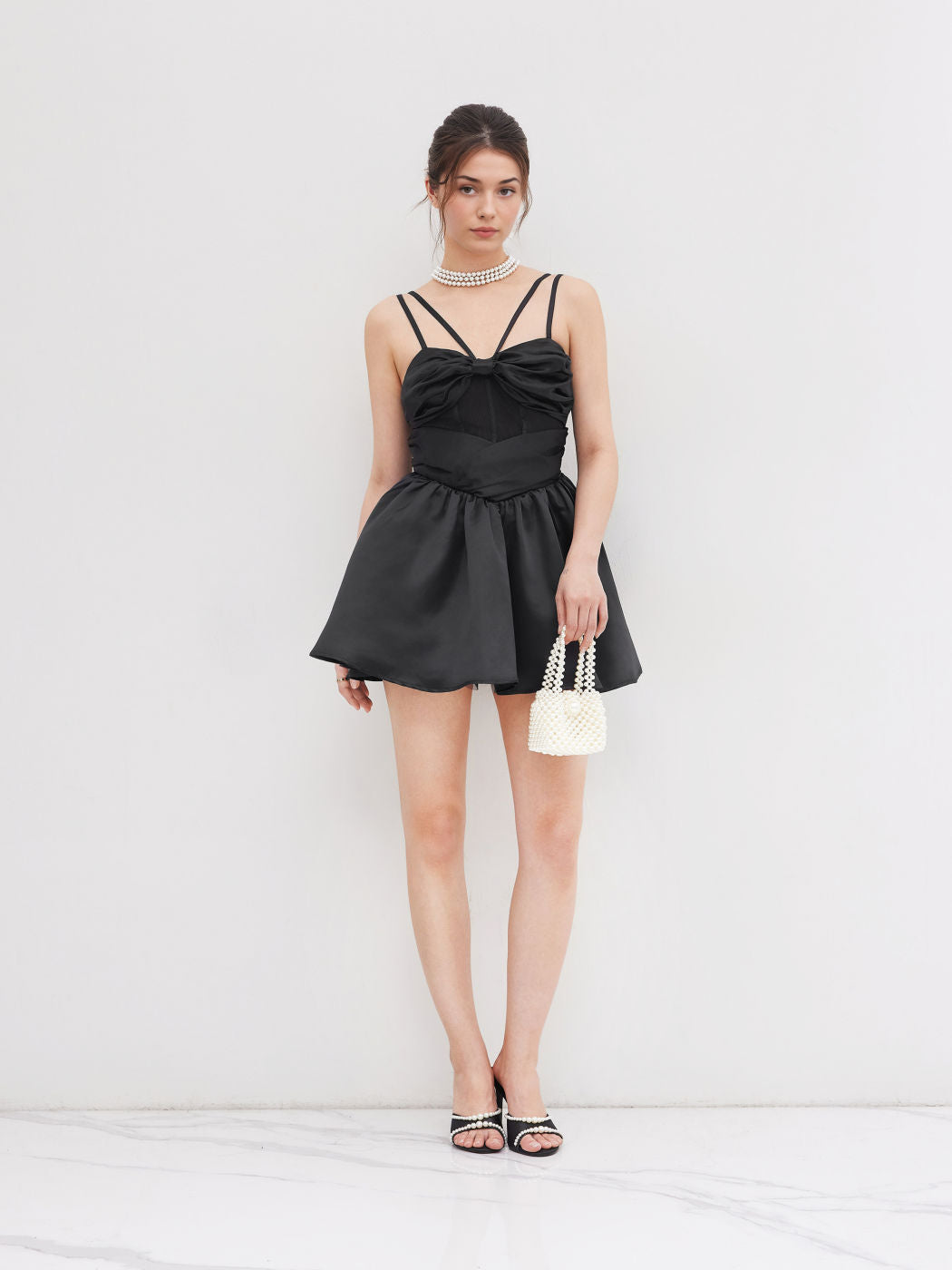 V-neck Bowknot Corset Ruched Ruffle Mini Dress