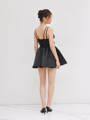 V-neck Bowknot Corset Ruched Ruffle Mini Dress