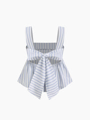Cotton-blend Striped Bow Ruffle Cami Top