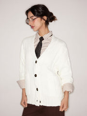 Cable Knit V-neck Solid Pocket Cardigan